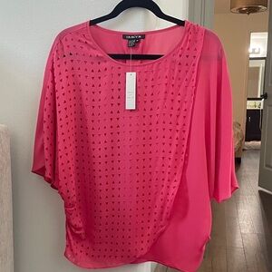 Tracy M Vibrant Pink Blouse with Geometric Design